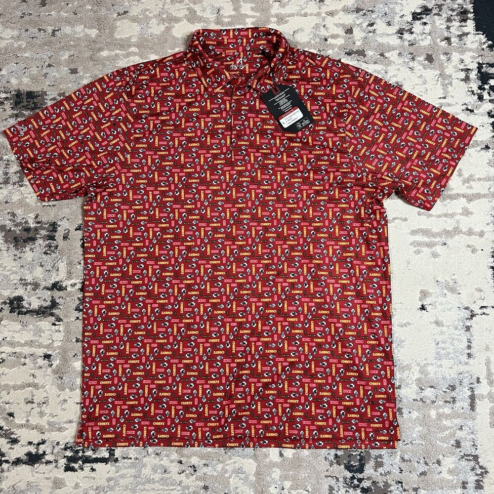 NWT Antigua Men's Kansas City KC Chiefs Season Ticket NFL Polo Shirt AOP